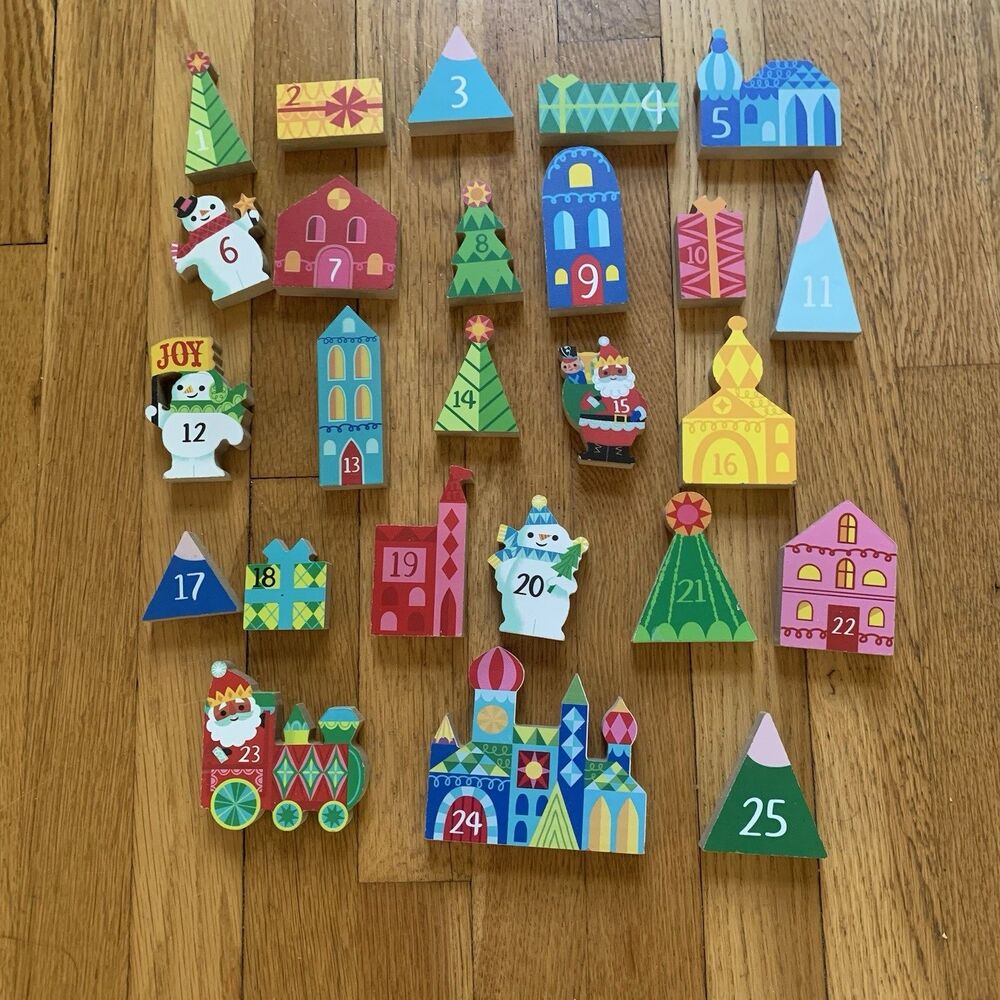 Wooden Christmas Advent Calendar Countdown Blocks Set 25 Holiday Decor, Complete